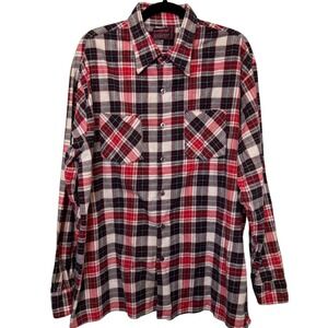 Vtg Kingsport Mens Flannel Shirt XL Red Black White Plaid Hong Kong Heritage